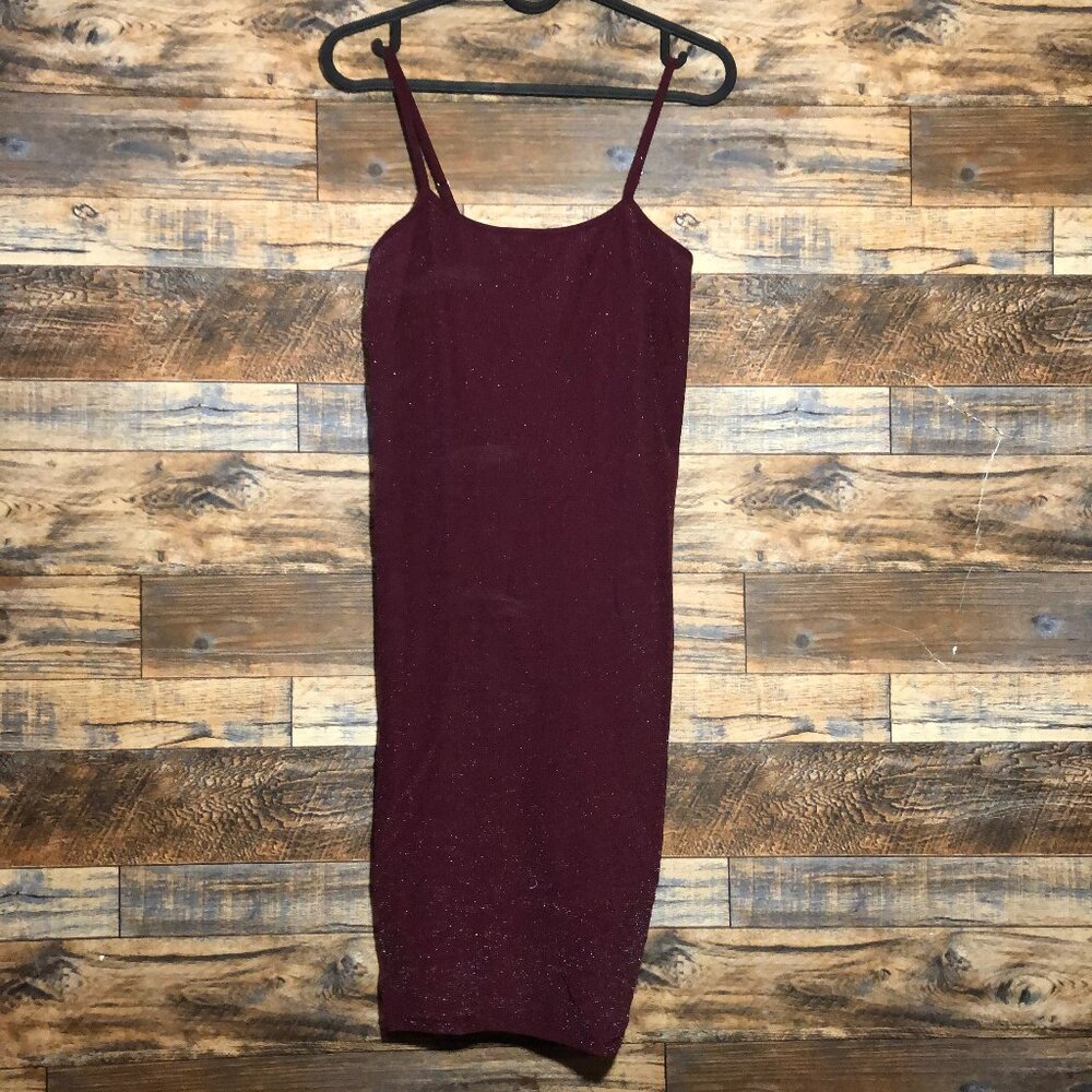 Forever 21 contemporary burgundy garnet red glitter bodycon fitted mini dress m